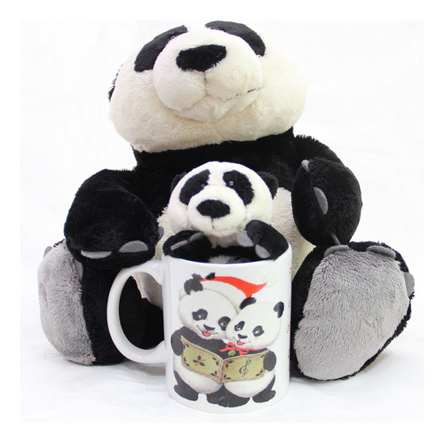 Caneca Com Ursinhos De Pelúcia Panda Presente Natal