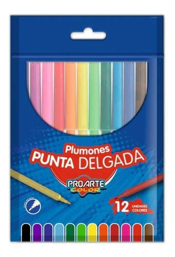 Plumones Escolar Proarte Punta Delgada Bolsa 12 Colores