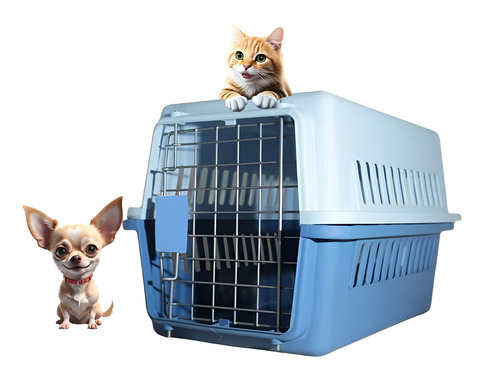 Caja Transportador Perro Canil Jaula Transporte Mascota Gato Color Azul Cielo