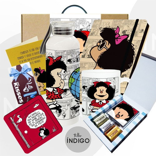 Caja  Regalo Artesanal Mafalda / Mug Botella Libreta