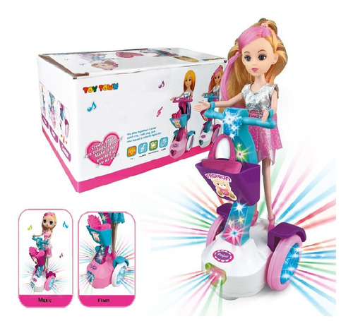 Muñeca Scooter Con Sonido Luces Giro 360