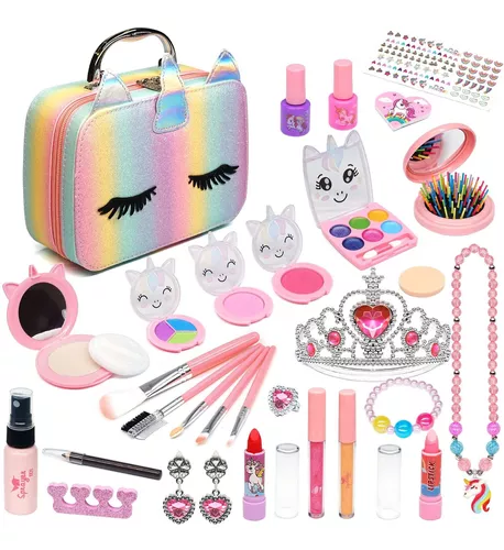 Kit de maquillaje lavable para niñas – Kit de maquillaje para niñas  pequeñas, kit de maquillaje para niñas pequeñas, juego de maquillaje no  tóxico