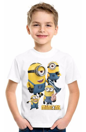 Minions / Remera Niño/a (gris Melange Y Blanca)