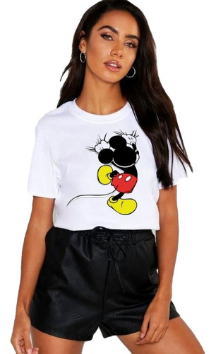 Polera Dama Estampada 100%algodon Diseño Mickey Escalando