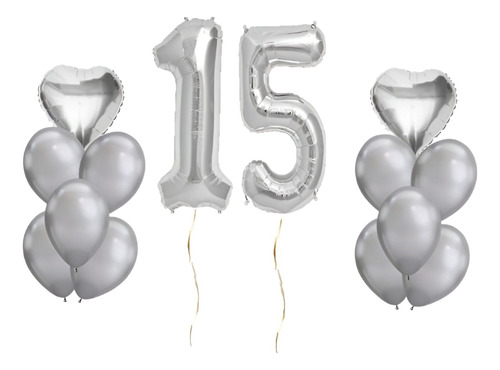 14 Art Set De Globos Metalizados Para 15 Años Cotillon