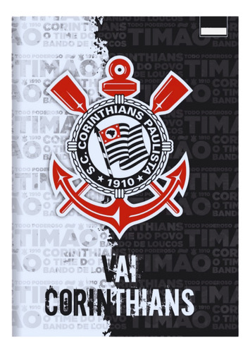 Caderno Escolar Brochura Capa Dura Grande Corinthians Timão Cor Branco Preto Futebol