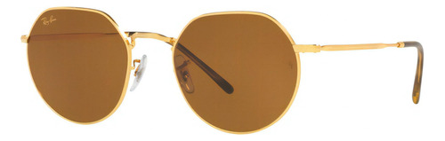 Óculos De Sol - Ray-ban - Jack - Rb3565l 919633 53 Armação Ouro Haste Ouro Lente Marrom Desenho Irregular