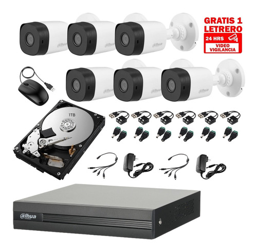 Kit Video Vigilancia 6 Cámaras 1080p Dahua Cctv 1 Tb Baluns