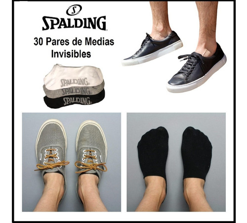 Medias Spalding 30-pack No Show Invisibles Blanco Gris Negro