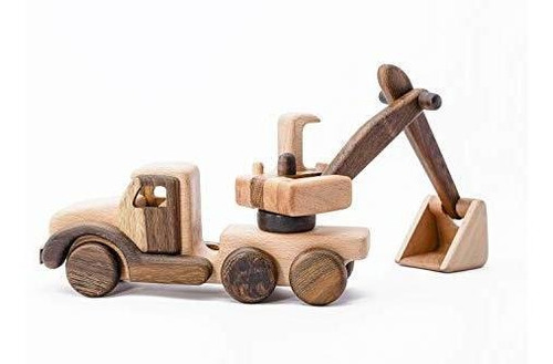 Baby Stork Wooden Excavator Toy Car  With Tung Oil Glossy 