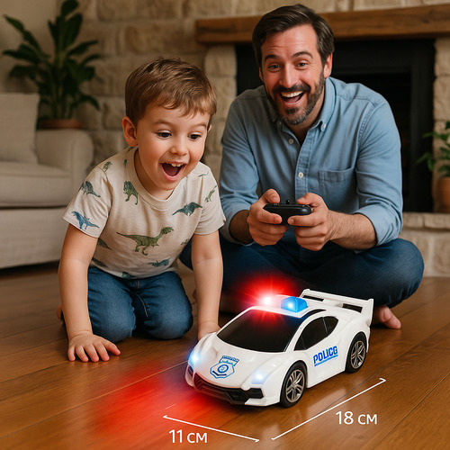 Auto Control Remoto Patrullero Policia Luces Led Sirena Blanco