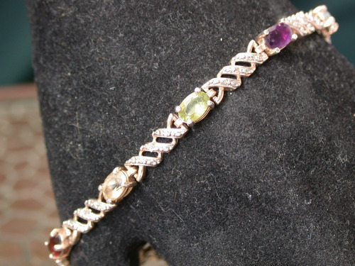 Luli Pulsera Plata 925 Oro 4 Diamantes Topacio Granate Perid