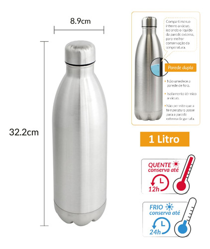 Botella Térmica De Acero Inoxidable De 1 Litro Que Mantiene