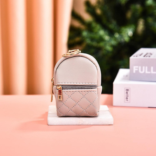 Monedero Llavero De Cuero Pu - Mochila Mini Gris
