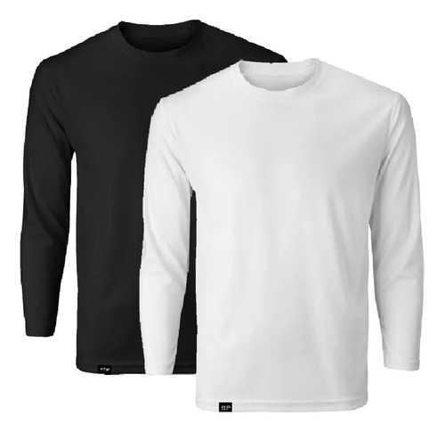 Kit Com 2 Camisetas Básicas Manga Longa Lisas Minimalistas