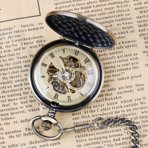 Reloj De Bolsillo Mecánico Antiguo Bronze Modelo Esqueleto Color
