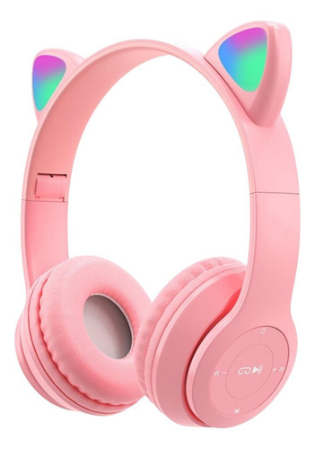 Fone Sem Fio Hedset Orelha De Gato Musica Cor Rosa Gatinho