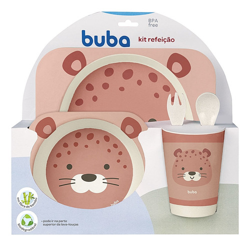 Kit Refeição Em Bambu Onça Rosa Buba 16227