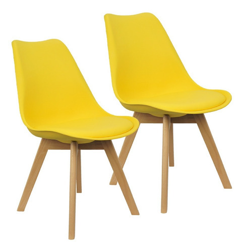 Kit 2 Cadeiras Charles Eames Leda Design Wood Estofada Cor da estrutura da cadeira Amarelo