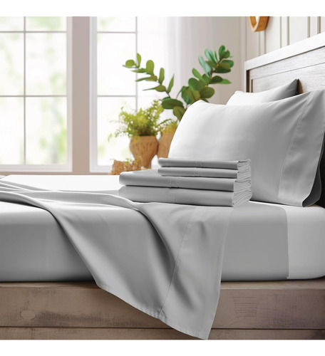 Juego De 4 Sabanas Bambu Tamaño Queen Color Gris Claro 04 - Light Grey Lisa