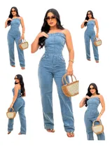 Comprar Macacão Tomara Que Caia Jeans Feminino Flare Conforto Laycra