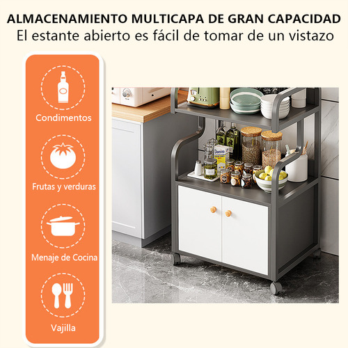 Moderno Estante Para Cocina Pequeñas Móvil Con Puertas 52cm Negro