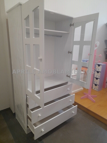 Imagen 4 de 6 de Ropero Placard Vitrina Laqueado Blanco Cajones Puertas Barra