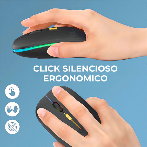 Ratón Inalámbrico Recargable Rgb Color 2.4g Mouse Silencioso