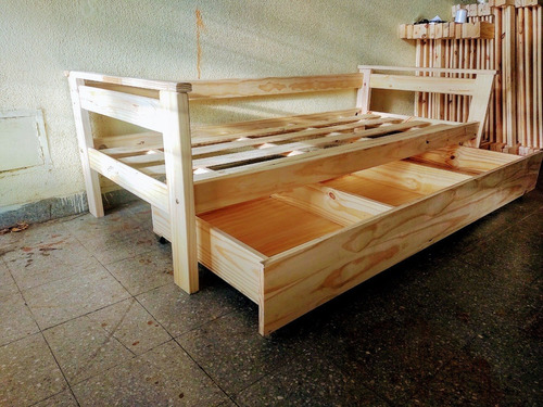 Divan Cama 1 Plaza De Pino Macizo Con Carro Modelo Confort