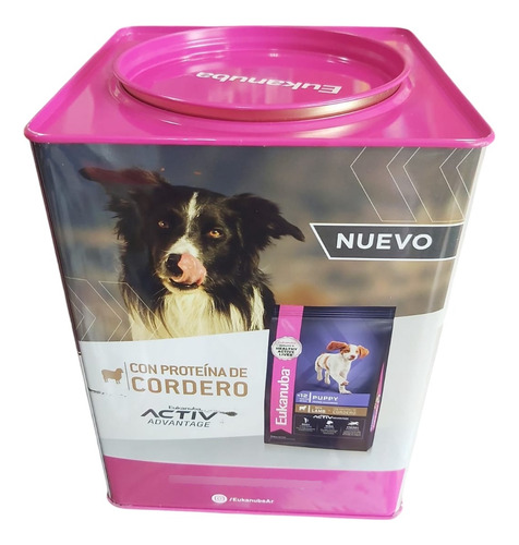 Lata Contenedor Alimento Mascotas 2 Kg Eukanuba Chica Fucsia