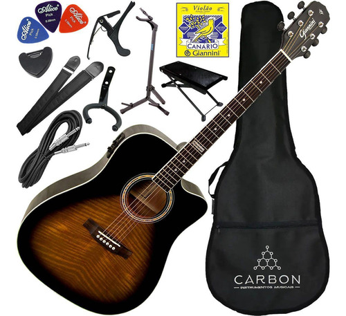 Kit Completo Violão Folk Eletroacústico Giannini Gf1d 3ts