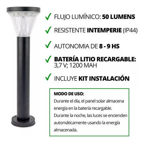 Pack X 2 Farol Con Panel Refelctor Solar Estaca Tierra Led Luz fria Apto Exterior Intemperie Ip44 50cm