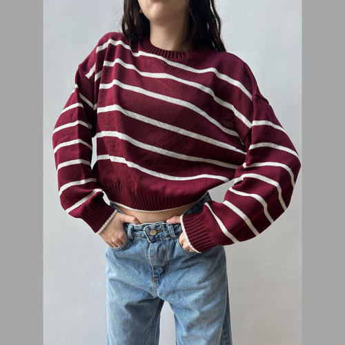 Sweater Corto Rayado Para Mujer