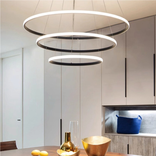Lustre Led 3 Anéis Aros Mesa De Jantar 3 Tons Dimmer Bivolt