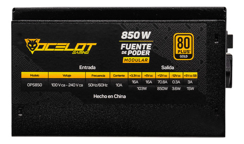 Fuente De Poder Ocelot Ops850 850w Atx 80+ Gold