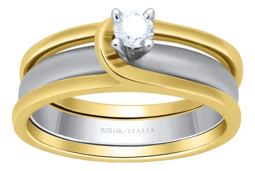 Anillo Bizzarro De Compromiso Solitario De Oro Blanco Y Amar