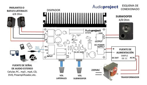 Modulo Amplificador 2.1 11+11+38 Watts Con Disipador