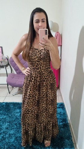 Imagem 3 de 5 de Vestido Longo Feminino Alça Animal Print