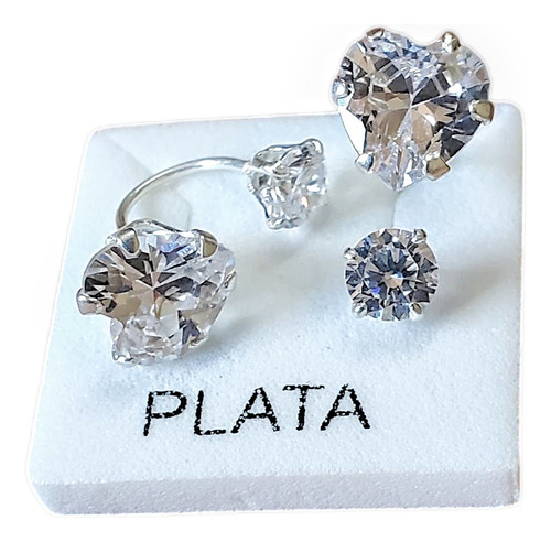 Arete Doble Corazón Zirconia Blanca Plata 925