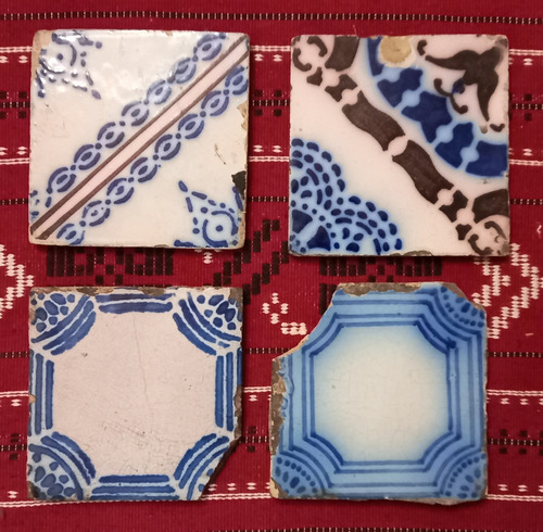 Lote De 4 Antiguos Azulejos Pas De Calais