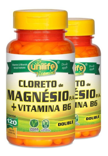 Kit 2 Cloreto De Magnésio P.a. 800mg Unilife C/ 120 Cápsulas Sabor Sem Sabor