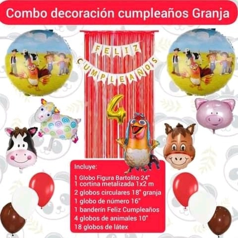 Combo Decoración Cumpleaños Globos Granja Zenon / Bartolito 