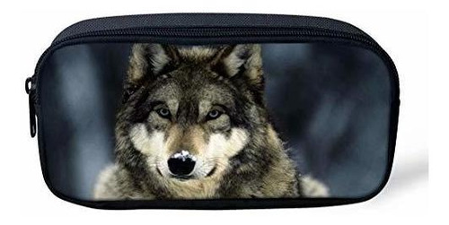 Cute Grey Wolf Estuche Para Lápices Para Niños, Práctico, Du