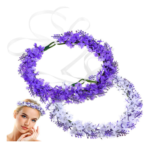 Diadema Con Forma De Corona De Flores Moradas, Lavanda, 2 Un