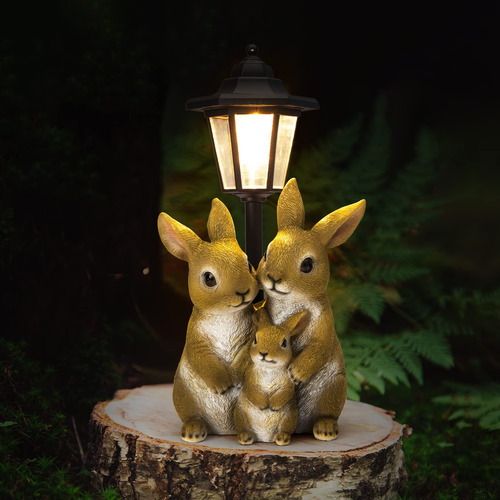 Estatuas De Jardín De Conejo Con Luces Solares, Decoración H