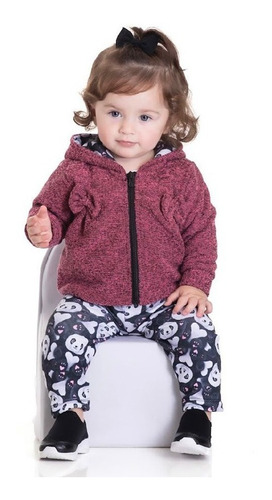 Roupa De Bebê Menina Frio Conjunto Casaco Legging Flanelada