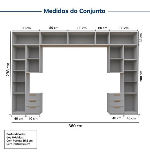 Guarda-roupa Modulado 11 Peças 13 Portas Com 2 Mesas De