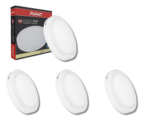 Kit 4 Plafon Sobrepor Led Gesso 18w 22cm Neutra 4000k Avant Cor Branco-neutro 4000K