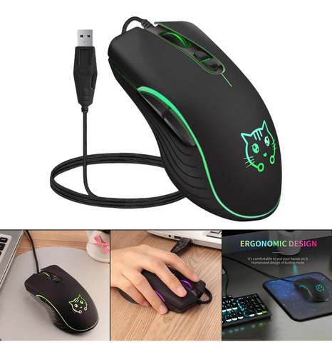 Ratón Ergonómico Para Juegos Con Cable, Luces De