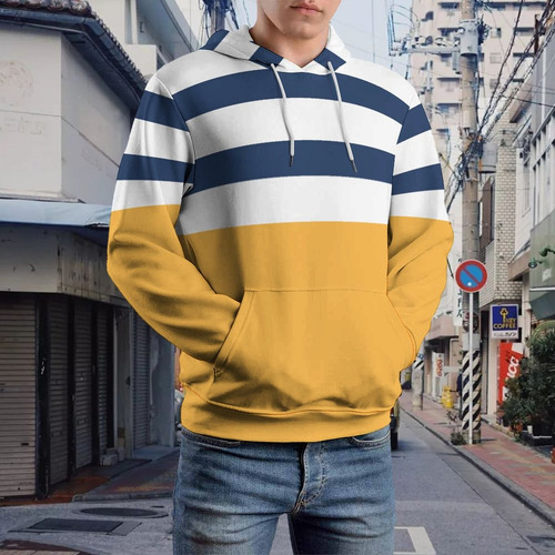 Sudadera Con Capucha 3d De Moda A Rayas Azules Y Blancas Con